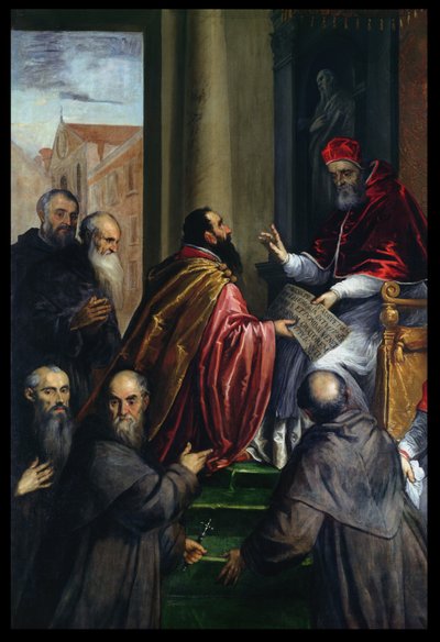 Pave Paul IV overleverer en statutt av Palma Il Giovane
