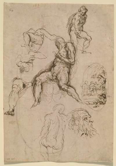 Ark med studier for maleri i Salone del Maggior Consiglio, Ducal Palace, Venezia, ca. 1578 av Palma Il Giovane