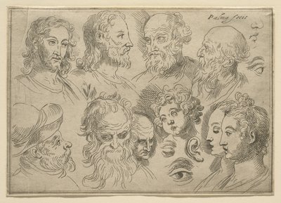 Skisseplate med ti hoder, 1636 av Palma Il Giovane