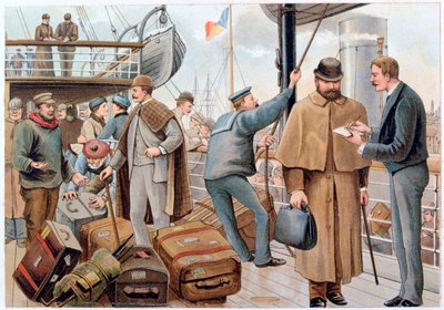 Passasjerer som slutter seg til en P&O-rute i Themsen, c1890. av PandO Pencillings