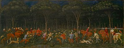 Jakten i skogen, ca. 1465-70 av Paolo Uccello