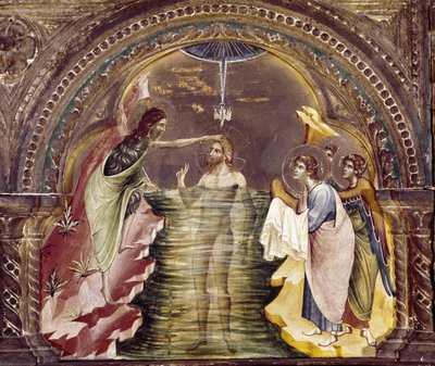 Jesu dåp, detalj av polyptikeren til Santa Chiara. (olje på tre, ca 1350) av Paolo Veneziano
