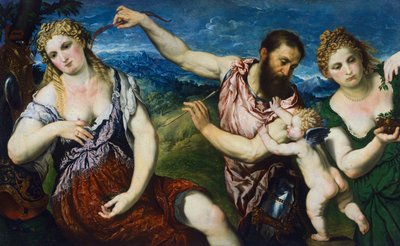 Allegori med Mars, Venus, Flora og Amor, ca. 1560 (olje på lerret) av Paris Bordone