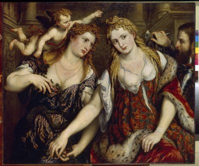 Flora, Venus, Mars og Amor (Flora, Venus, Mars og Amor). Maleri av Paris Bordone (1500-1571), olje på lerret, ca 1550. Italiensk kunst (Venezia) av Paris Bordone