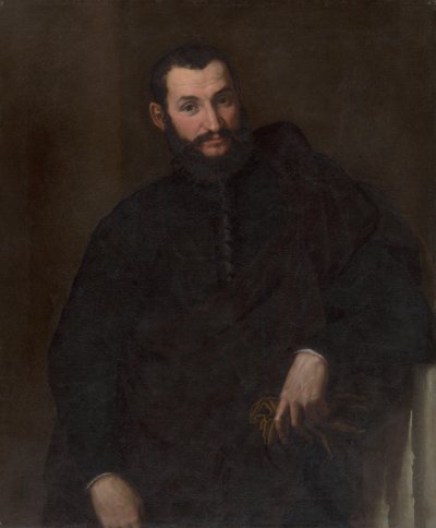 Portrett av en mann (med et fragment av antikk søyle) av Paris Bordone