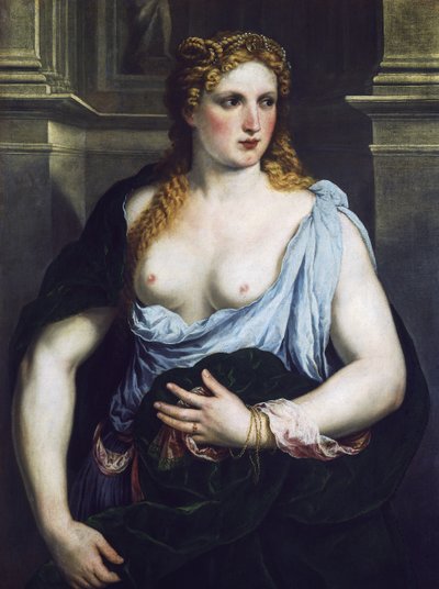 Kvinne med grønn kappe, ca. 1550 (olje på lerret) av Paris Bordone