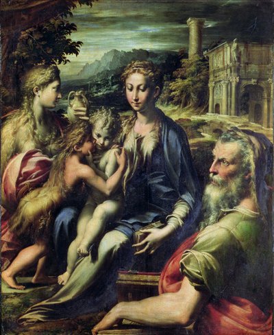 Madonna med den hellige Zacharias, ca. 1527-30 (olje på lerret) av Parmigianino