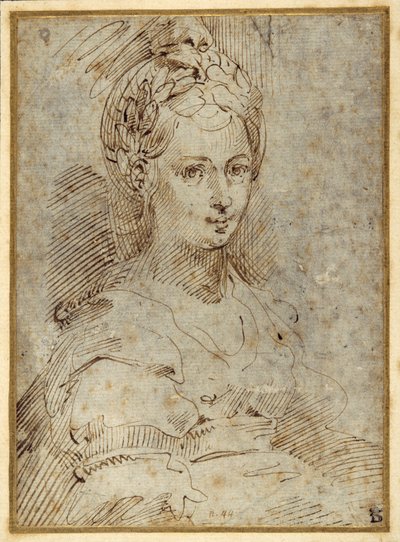 Halv lengde av en sittende kvinne (penn og blekk på papir) av Parmigianino