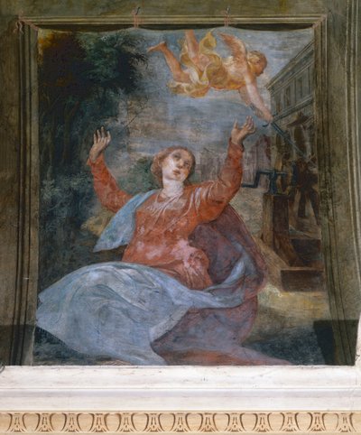 Saint Agatha, av Parmigianino (1503-1540), freskomaleri, San Giovanni Evangelista-kirken, Parma, Emilia-Romagna, Italia av Parmigianino