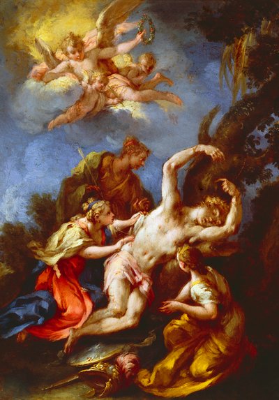 Saint Sebastian deltatt av Holy Women, av Michele Rocca også kjent som il Parmigianino, olje på lerret, 48x37 cm av Parmigianino