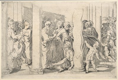De hellige Peter og Johannes helbreder den lamme mannen ved Golden Gate av Parmigianino
