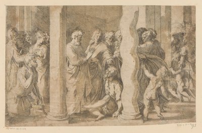 De hellige Peter og Johannes helbreder en lammelse av Parmigianino (attributed to)