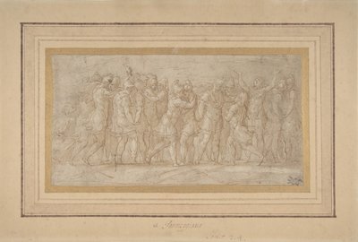 Romerske eller greske krigere feirer etter en seier., 1503-40. av Parmigianino