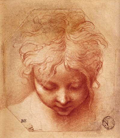 Studie av et hode (rødt kritt på papir) av Parmigianino
