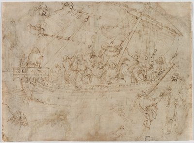 Navicella recto To tegninger av skip verso, ca. 1410-tallet. av Parri Spinelli