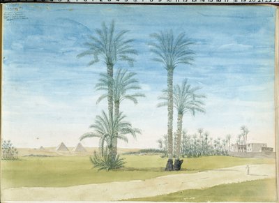 Egypt: "" Pyramids of Gyze (Guizeh, Guiseh, Giza) Tegning av Pascal Coste (1787-1879) Museum of Mediterranean Archaeology, Marseille av Pascal Xavier (after) Coste