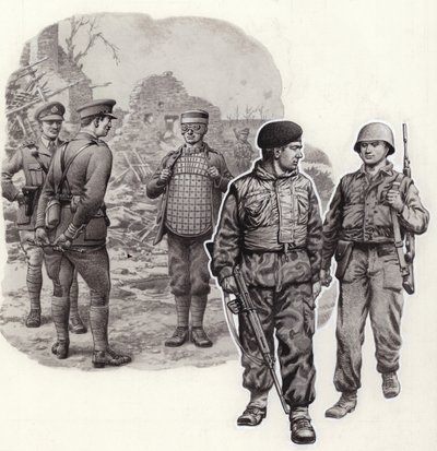 Körperschutz von Weltkrieg 2 bis heute (Gouache auf Papier) von Pat (1907-95) Nicolle