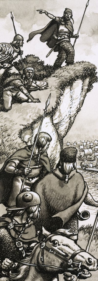 Briten beobachten die Ankunft der römischen Legionen von Pat (1907-95) Nicolle