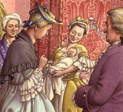 Königin Caroline hält ihre Enkelin (Gouache auf Papier) von Pat (1907-95) Nicolle