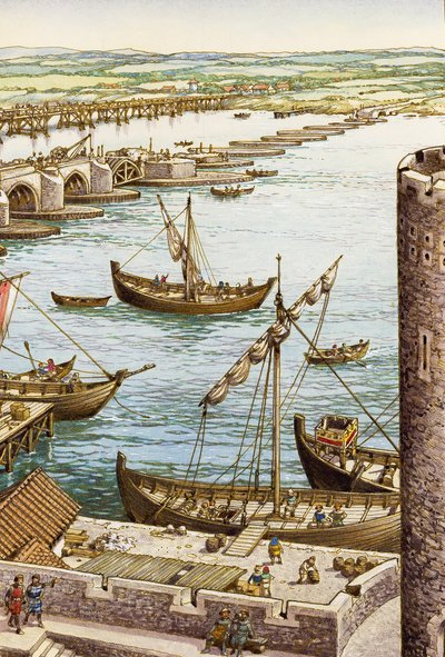 Der Bau der neuen London Bridge von Pat (1907-95) Nicolle