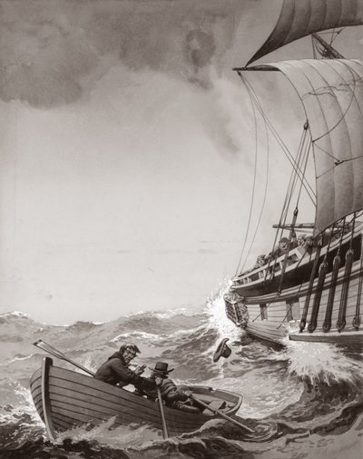 Zwei königliche Boten versuchen, in den Hafen von Calais zu rudern von Pat (1907-95) Nicolle