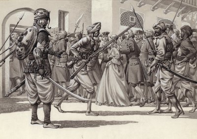 Britische Soldaten werden in das Schwarze Loch von Kalkutta gezwungen von Pat (1907-95) Nicolle