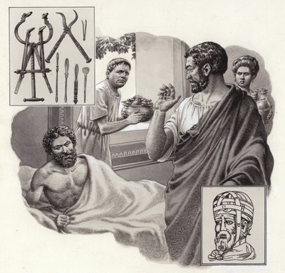 Galen der Arzt riskiert sein Leben, indem er einem römischen Kaiser sagt, dass er zu viel gegessen hat von Pat (1907-95) Nicolle