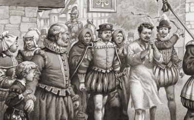 König Heinrich III. von Frankreich tut Buße, indem er in einem Bußhemd durch die Straßen von Paris geht und gepeitscht wird von Pat (1907-95) Nicolle