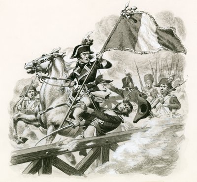 Napoleon leder hæren sin over broen ved Lodi av Pat (1907-95) Nicolle