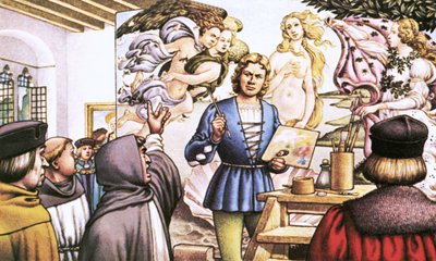 Savonarola tadelt Botticelli für die Geburt der Venus von Pat (1907-95) Nicolle