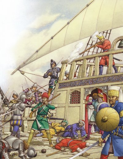 Die Ritter von St. John eroberten die feinste Galeone der Türkei, die Sultana von Pat (1907-95) Nicolle