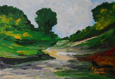 En spasertur i Ennery, 2016 (akryl på artistboard) av Patricia Brintle