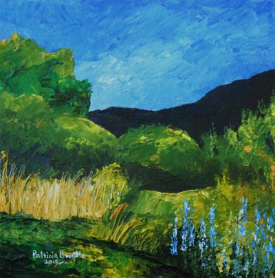 Blue Lupines, 2015 (akryl på lerret) av Patricia Brintle