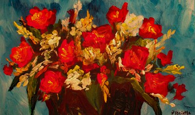 Glad nyheter rose, 2017 (akryl på tre) av Patricia Brintle
