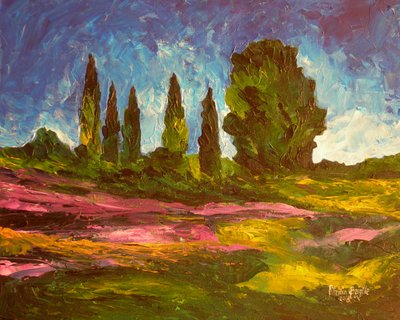 Lavendel blomstrer, 2009 (akryl på lerret) av Patricia Brintle