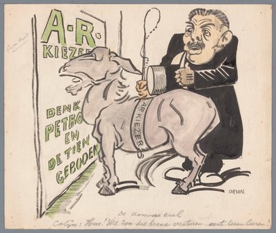 Colijn med den antirevolusjonære velgeren som esel The Dumb Ass (tittel på objekt) av Patricq Kroon (signed by artist)