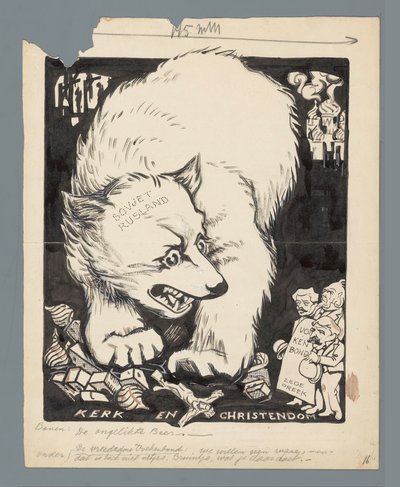 Russisk bjørn ødelegger kirkene The Unlicked Bear (tittel på objekt) av Patricq Kroon