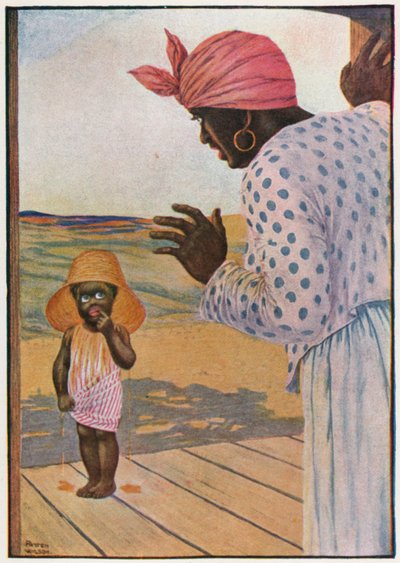 "Lovens skyld! Epaminondas, hva har du i hatten?" (farge litho) av Patten Wilson