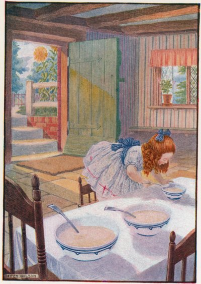 Hun gikk til grøten til den lille lille bjørnen (farge litho) av Patten Wilson