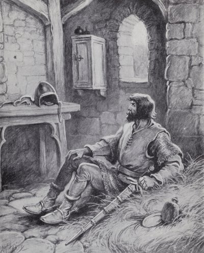 Robert the Bruce med edderkoppen som inspirerte ham til å prøve igjen å beseire engelskmennene (litho) av Paul (after) Hardy