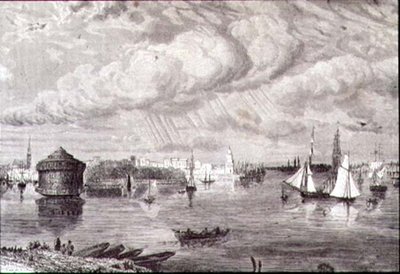 New York havn på 1860 -tallet (gravering) av Paul (after) Huet