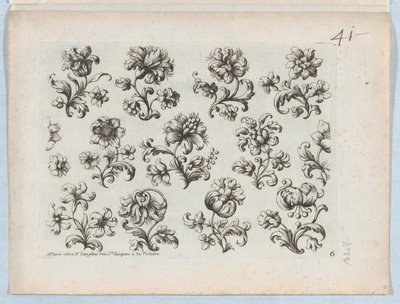 Serie med små blomstermotiver, tallerken 6, ca. 1670-85., ca. 1670-85. av Paul Androuet Du Cerceau