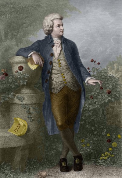 Portrett av Wolfgang Amadeus Mozart (1756-1791) i Salzburg. Gravert av Paul Barfus (1823-1895). av Paul Barfus