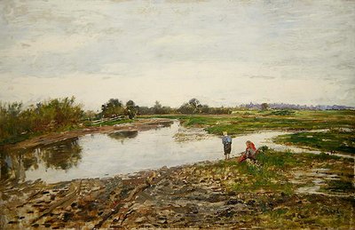 Landskap med tre figurer (olje på tre) av Paul Baum