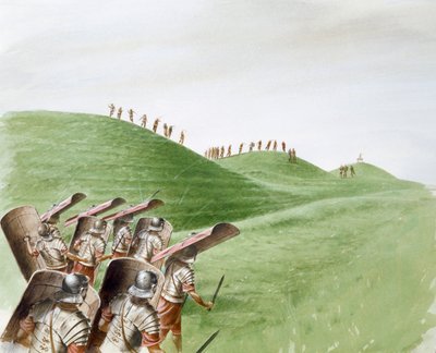 Romerske soldater i kamp med keltiske stammer, 1. århundre, c1990-2010 av Paul Birkbeck