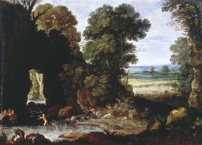Skoglandskap med nymfer og satyrer av Paul Bril