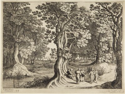 Skog med fem personer av Paul Bril