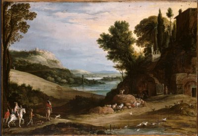 P.Bril, italiensk landskap med falkejakt / maleri av Paul Bril