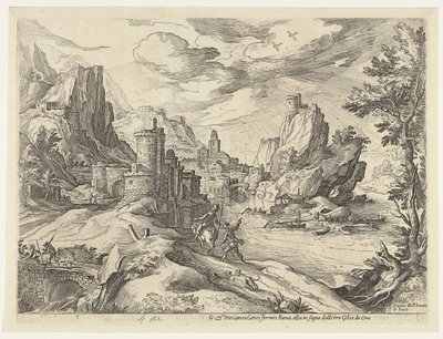 Rocky Coast i Campania med by og reisende av Paul Bril