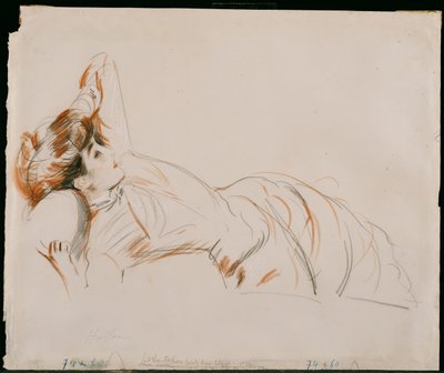 En elegant dame liggende av Paul Cesar Helleu